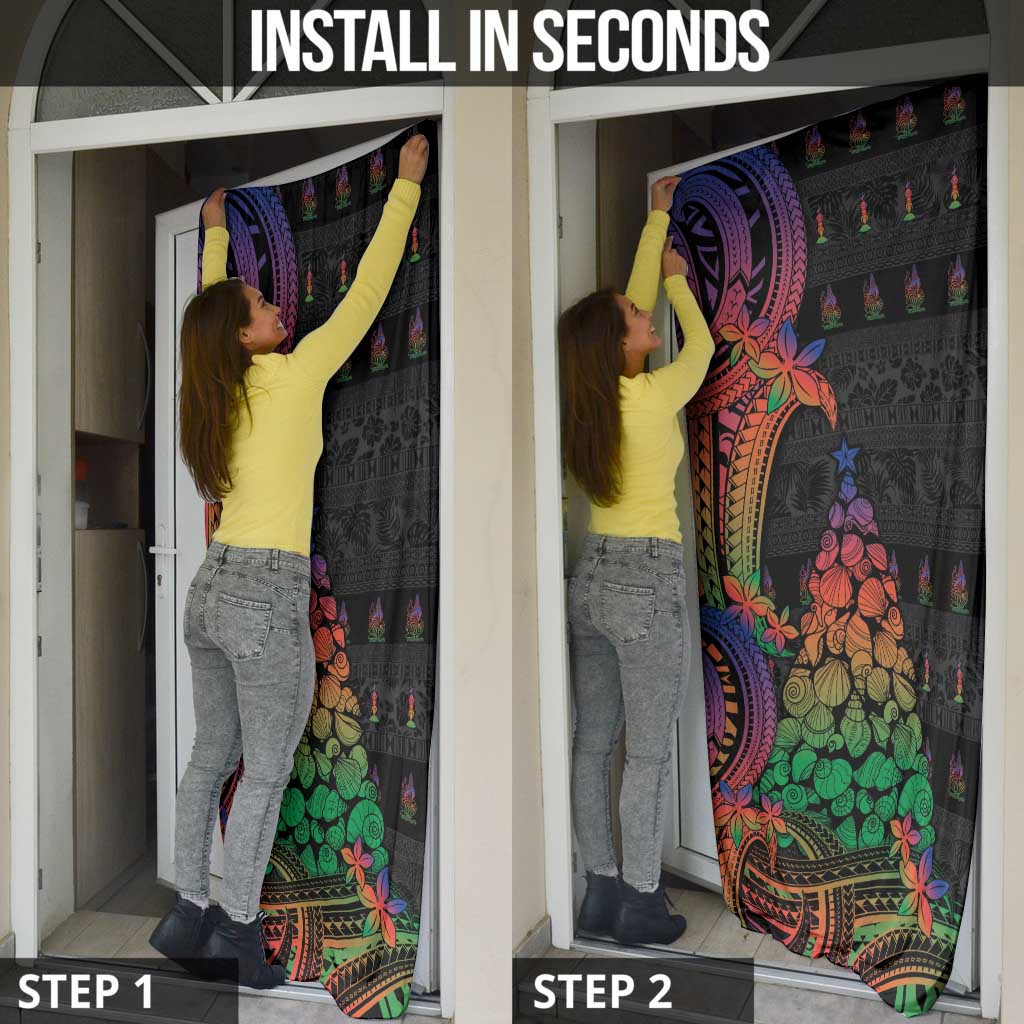 New Caledonia Christmas Door Cover Seashell Xmas Tree Tribal Waves - Polynesian Pride