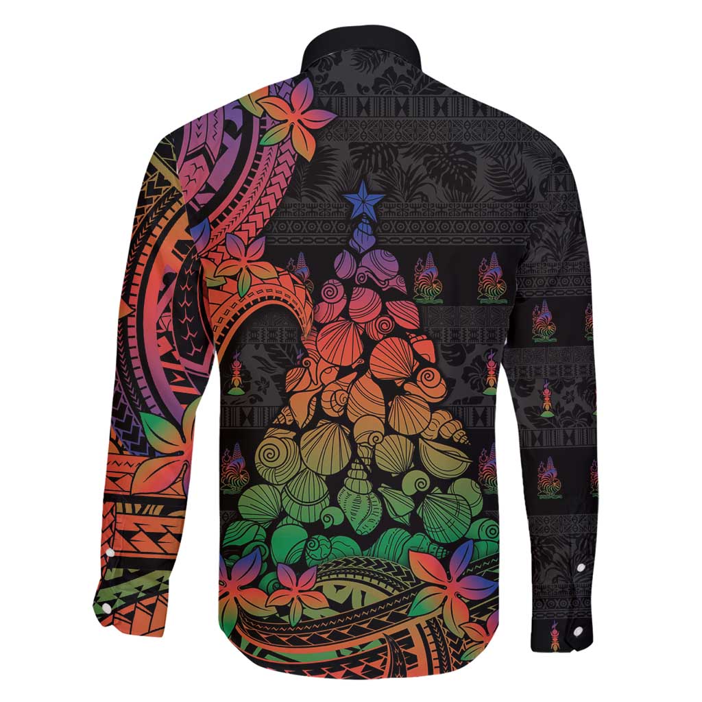 New Caledonia Christmas Family Matching Long Sleeve Bodycon Dress and Hawaiian Shirt Seashell Xmas Tree Tribal Waves - Polynesian Pride