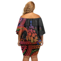 New Caledonia Christmas Family Matching Off Shoulder Short Dress and Hawaiian Shirt Seashell Xmas Tree Tribal Waves - Polynesian Pride