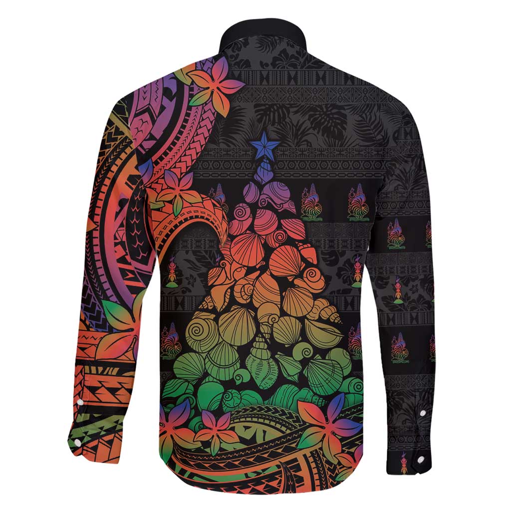 New Caledonia Christmas Family Matching Short Sleeve Bodycon Dress and Hawaiian Shirt Seashell Xmas Tree Tribal Waves - Polynesian Pride