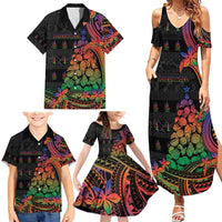 New Caledonia Christmas Family Matching Summer Maxi Dress and Hawaiian Shirt Seashell Xmas Tree Tribal Waves - Polynesian Pride