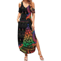 New Caledonia Christmas Family Matching Summer Maxi Dress and Hawaiian Shirt Seashell Xmas Tree Tribal Waves - Polynesian Pride