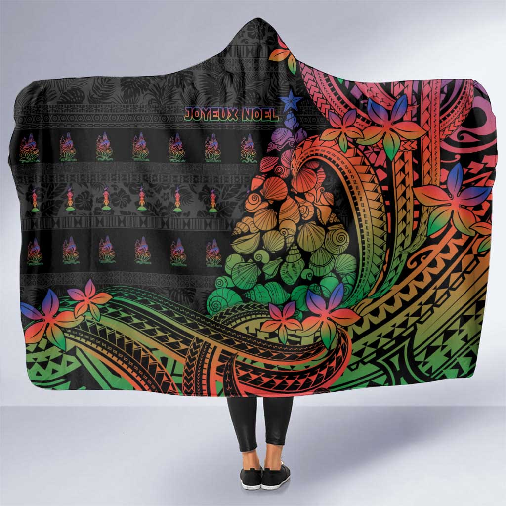 New Caledonia Christmas Hooded Blanket Seashell Xmas Tree Tribal Waves - Polynesian Pride