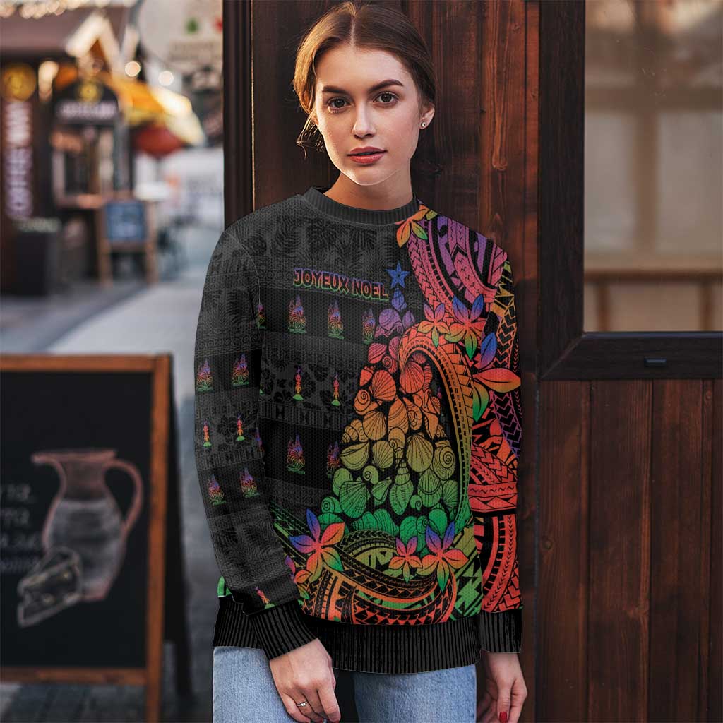 New Caledonia Christmas Ugly Christmas Sweater Seashell Xmas Tree Tribal Waves - Polynesian Pride