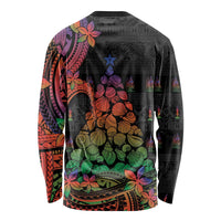 New Caledonia Christmas Long Sleeve Shirt Seashell Xmas Tree Tribal Waves - Polynesian Pride