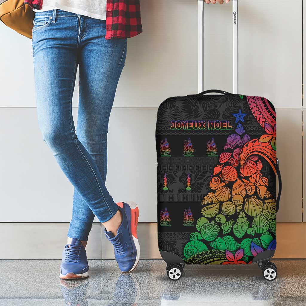 New Caledonia Christmas Luggage Cover Seashell Xmas Tree Tribal Waves - Polynesian Pride