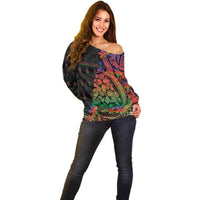 New Caledonia Christmas Off Shoulder Sweater Seashell Xmas Tree Tribal Waves - Polynesian Pride