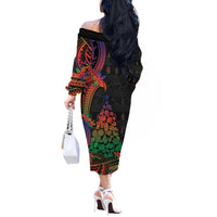 New Caledonia Christmas Off The Shoulder Long Sleeve Dress Seashell Xmas Tree Tribal Waves - Polynesian Pride
