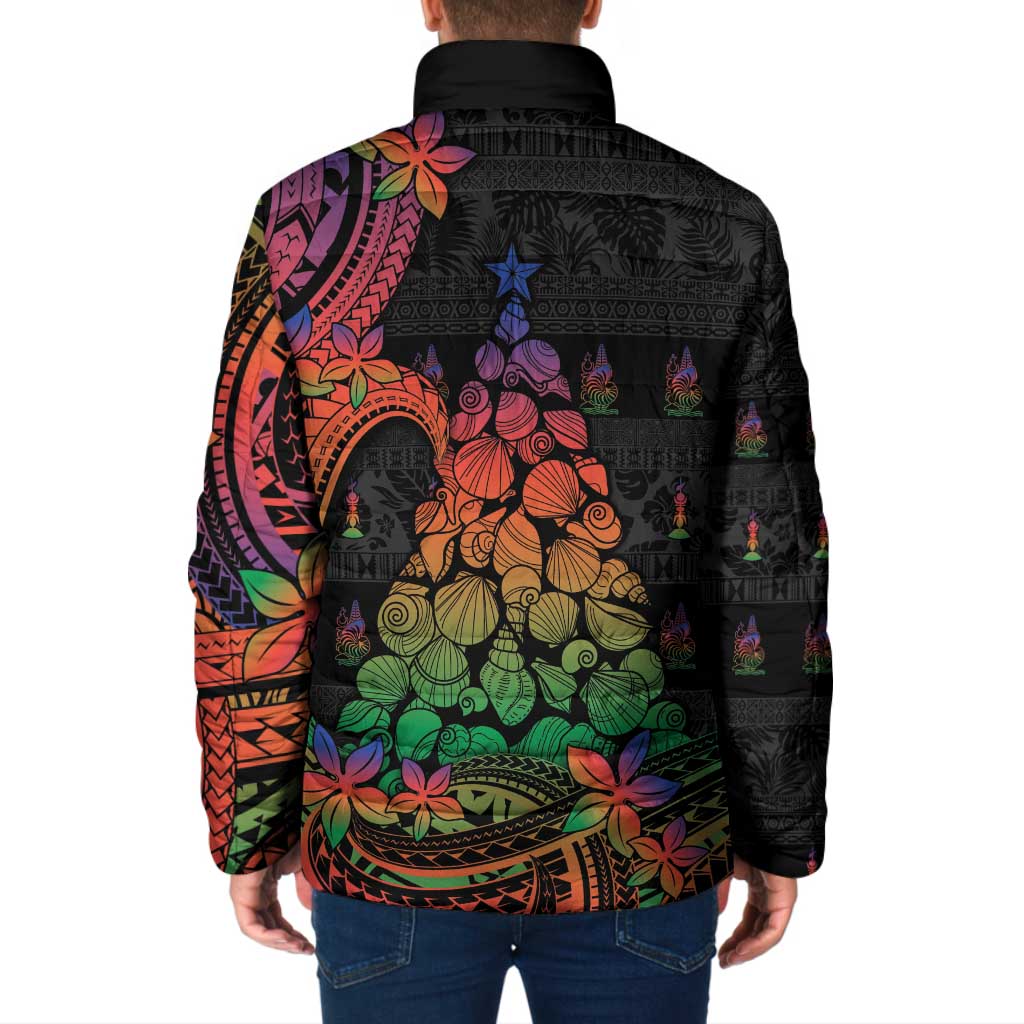 New Caledonia Christmas Padded Jacket Seashell Xmas Tree Tribal Waves - Polynesian Pride