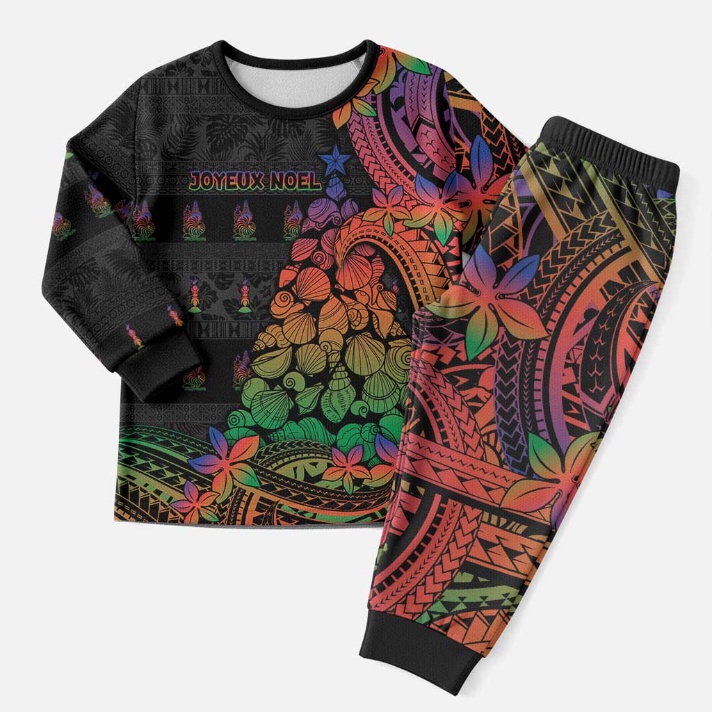 New Caledonia Christmas Pajama Set Seashell Xmas Tree Tribal Waves - Polynesian Pride