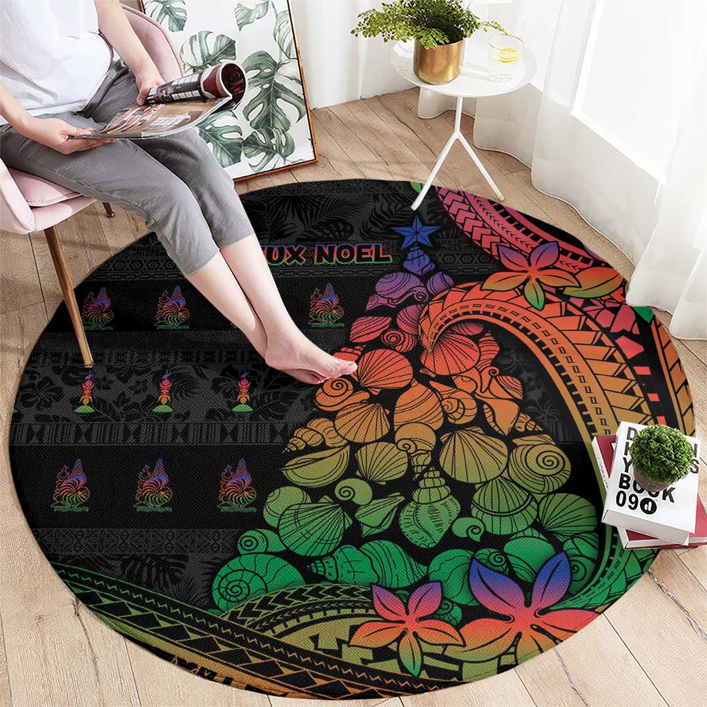 New Caledonia Christmas Round Carpet Seashell Xmas Tree Tribal Waves - Polynesian Pride