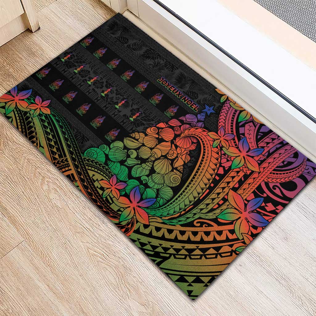 New Caledonia Christmas Rubber Doormat Seashell Xmas Tree Tribal Waves - Polynesian Pride
