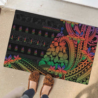 New Caledonia Christmas Rubber Doormat Seashell Xmas Tree Tribal Waves - Polynesian Pride