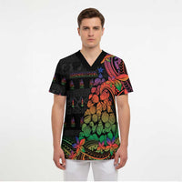 New Caledonia Christmas Scrub Top Seashell Xmas Tree Tribal Waves - Polynesian Pride