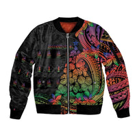 New Caledonia Christmas Sleeve Zip Bomber Jacket Seashell Xmas Tree Tribal Waves - Polynesian Pride
