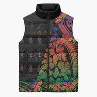 New Caledonia Christmas Sleeveless Puffer Jacket Seashell Xmas Tree Tribal Waves - Polynesian Pride