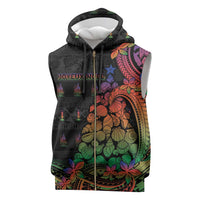 New Caledonia Christmas Sleeveless Zip Hoodie Seashell Xmas Tree Tribal Waves - Polynesian Pride