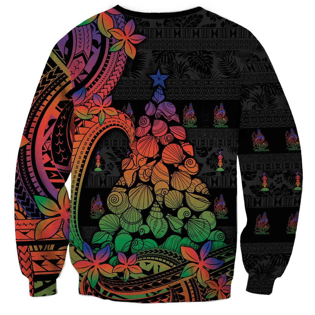 New Caledonia Christmas Sweatshirt Seashell Xmas Tree Tribal Waves - Polynesian Pride