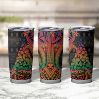 New Caledonia Christmas Tumbler Cup Seashell Xmas Tree Tribal Waves - Polynesian Pride
