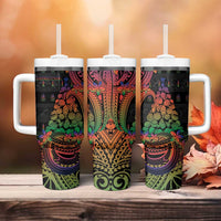 New Caledonia Christmas Tumbler With Handle Seashell Xmas Tree Tribal Waves - Polynesian Pride