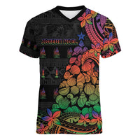 New Caledonia Christmas Women V-Neck T-Shirt Seashell Xmas Tree Tribal Waves - Polynesian Pride