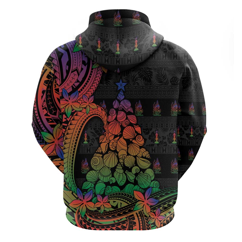 New Caledonia Christmas Zip Hoodie Seashell Xmas Tree Tribal Waves - Polynesian Pride