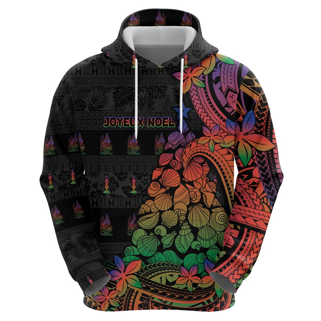 New Caledonia Christmas Zip Hoodie Seashell Xmas Tree Tribal Waves - Polynesian Pride