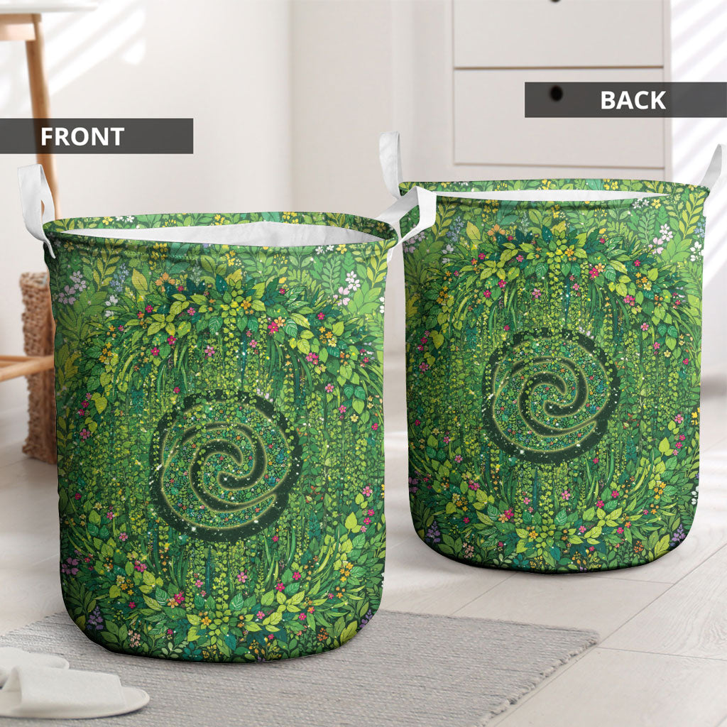Polynesia Mother Nature Laundry Basket Glowing Heart Spiral Tropical Vine Floral