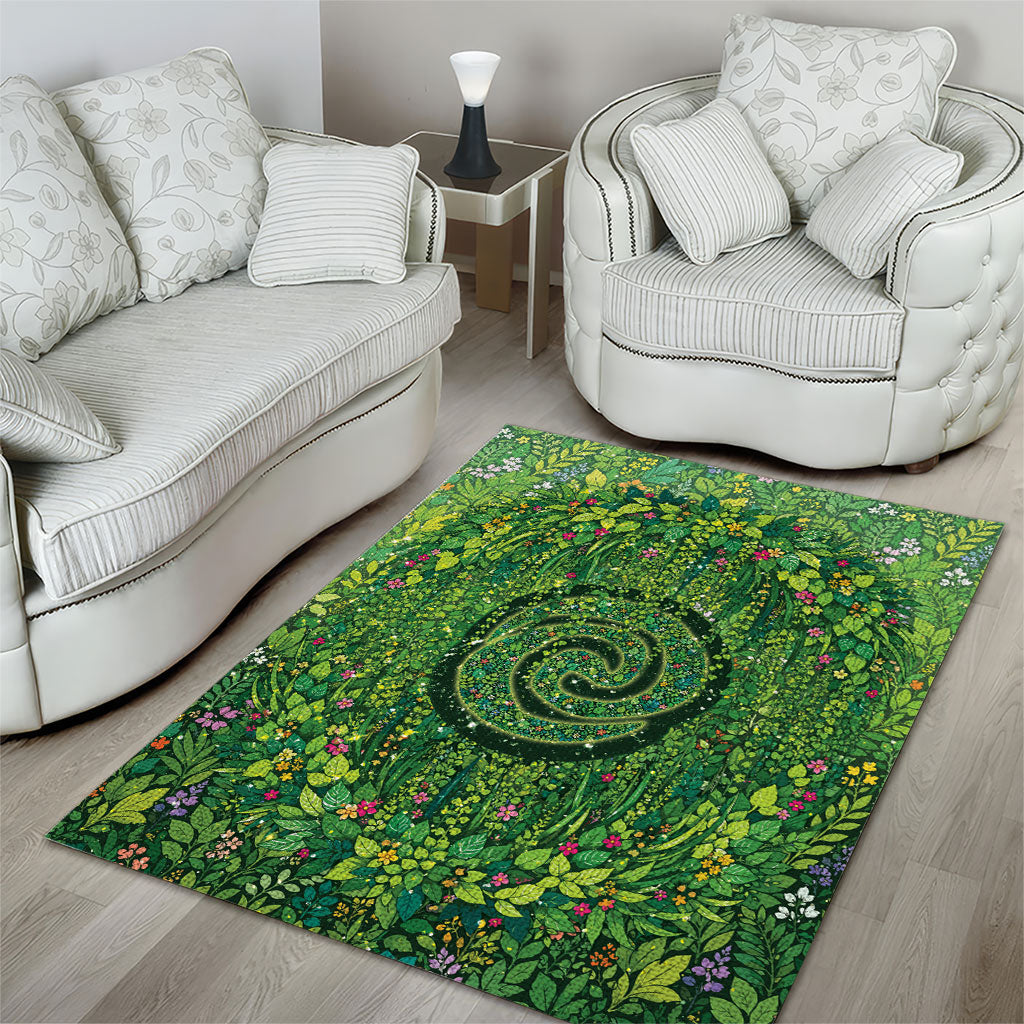 Polynesia Mother Nature Area Rug Glowing Heart Spiral Tropical Vine Floral