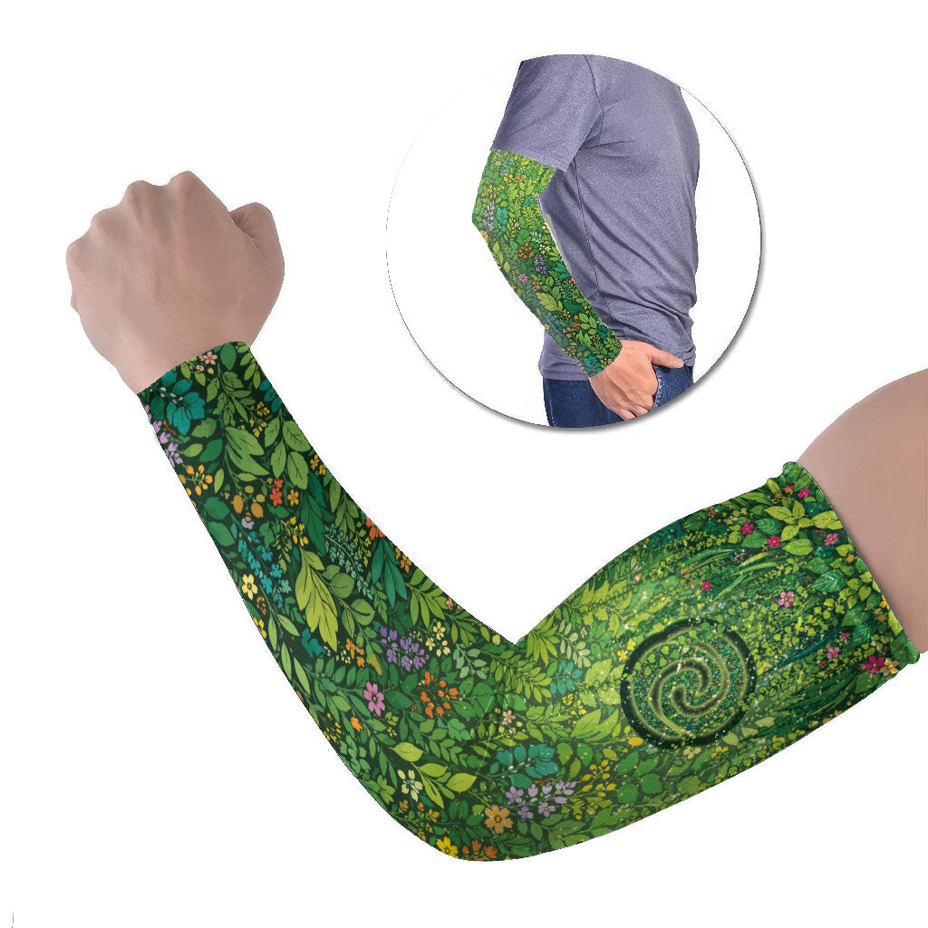 Polynesia Mother Nature Arm Sleeves Glowing Heart Spiral Tropical Vine Floral