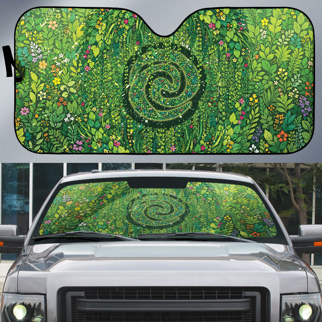 Polynesia Mother Nature Auto Sun Shade Glowing Heart Spiral Tropical Vine Floral