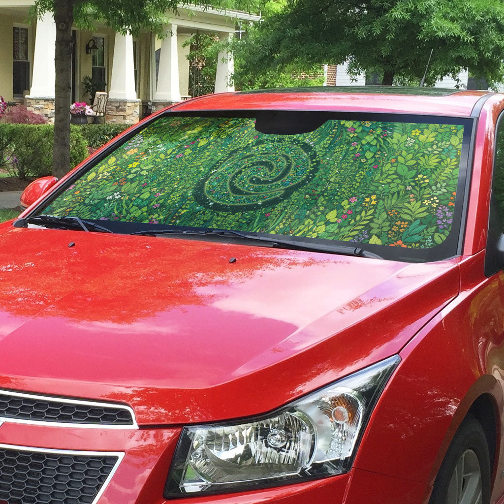 Polynesia Mother Nature Auto Sun Shade Glowing Heart Spiral Tropical Vine Floral