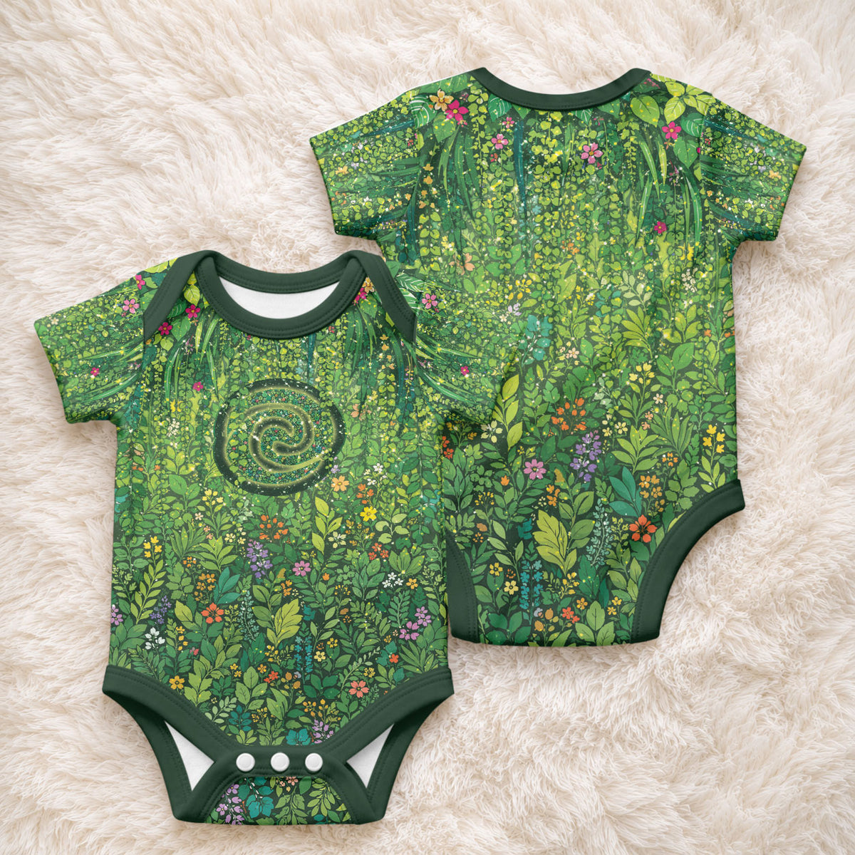 Polynesia Mother Nature Baby Onesie Glowing Heart Spiral Tropical Vine Floral