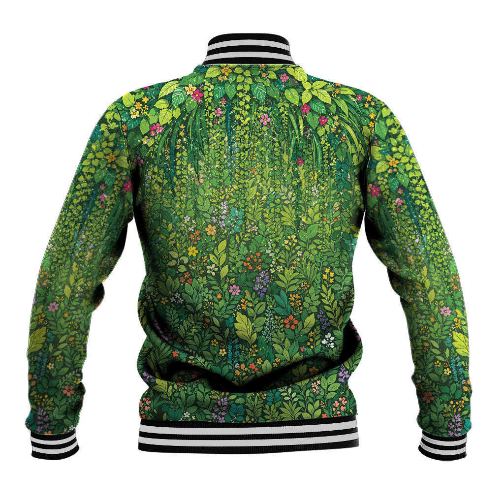Polynesia Mother Nature Baseball Jacket Glowing Heart Spiral Tropical Vine Floral