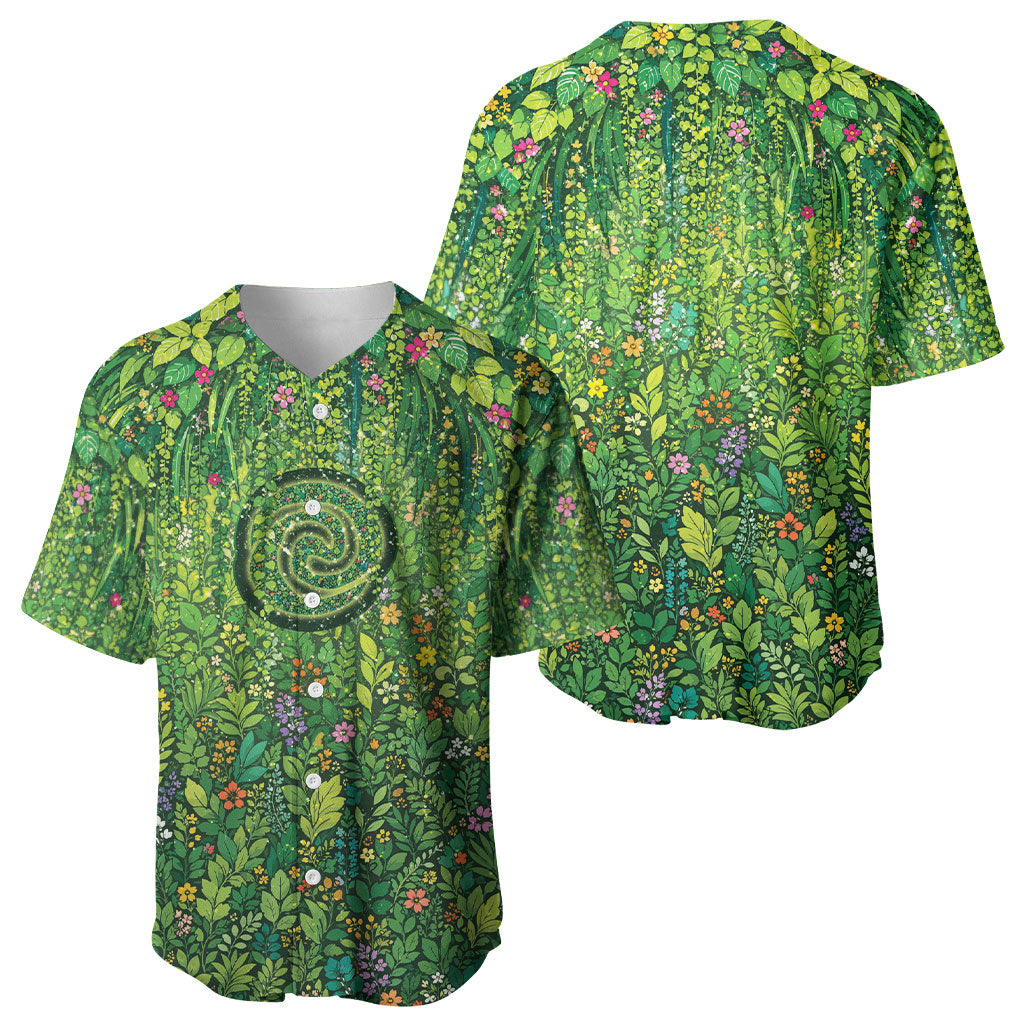 Polynesia Mother Nature Baseball Jersey Glowing Heart Spiral Tropical Vine Floral