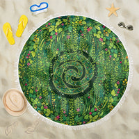 Polynesia Mother Nature Beach Blanket Glowing Heart Spiral Tropical Vine Floral