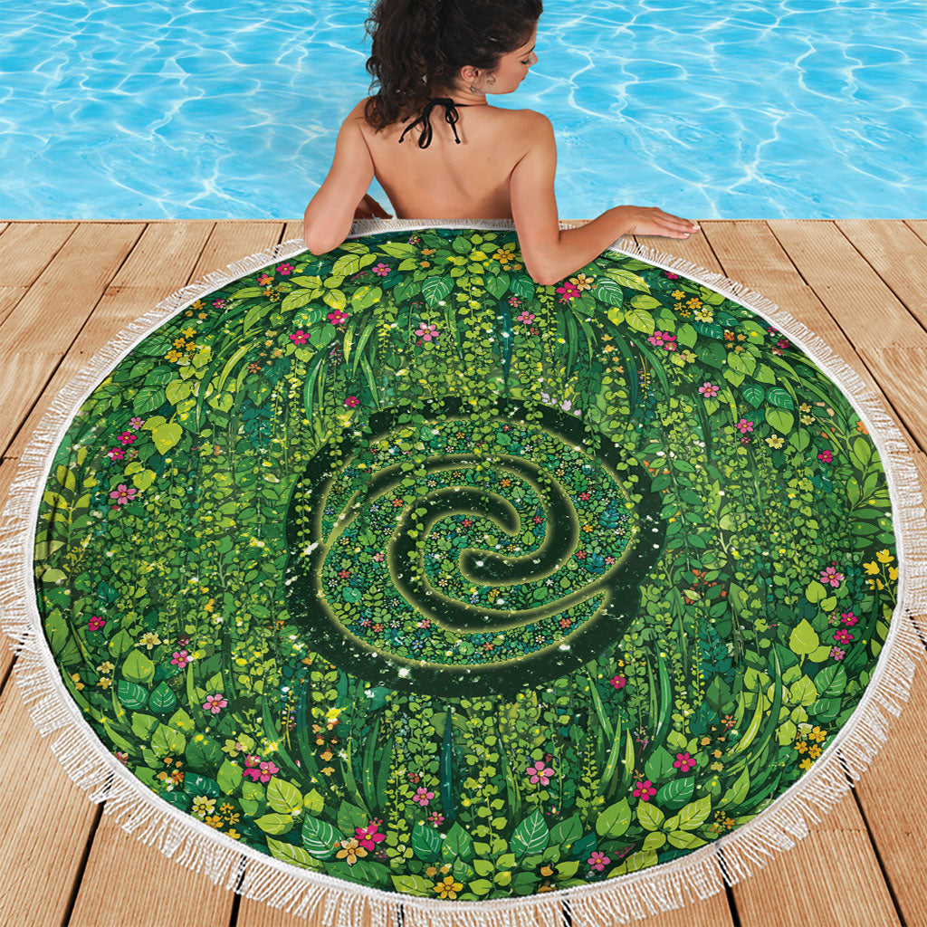 Polynesia Mother Nature Beach Blanket Glowing Heart Spiral Tropical Vine Floral