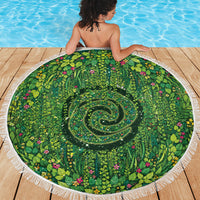 Polynesia Mother Nature Beach Blanket Glowing Heart Spiral Tropical Vine Floral
