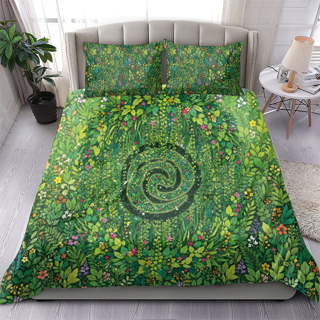 Polynesia Mother Nature Bedding Set Glowing Heart Spiral Tropical Vine Floral