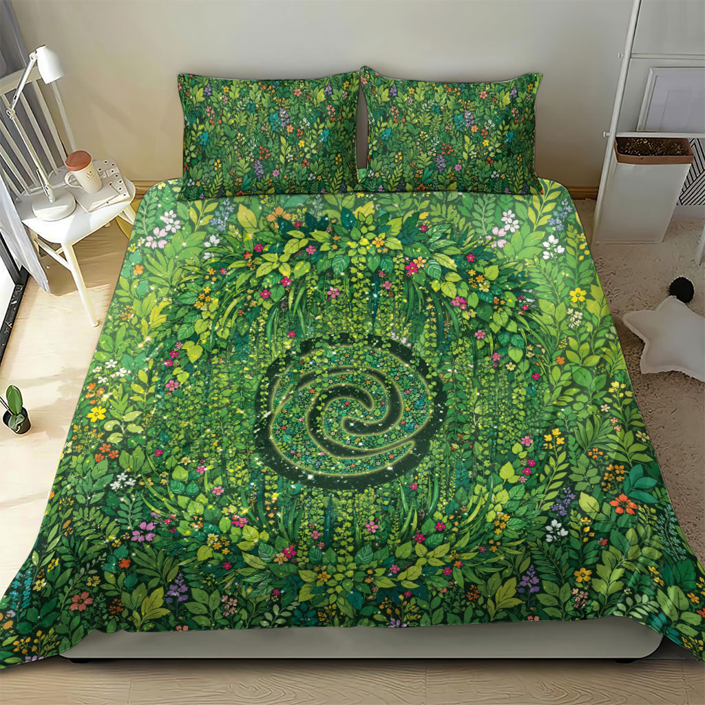 Polynesia Mother Nature Bedding Set Glowing Heart Spiral Tropical Vine Floral