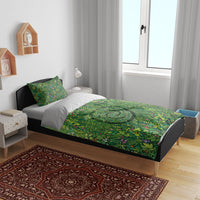 Polynesia Mother Nature Bedding Set Glowing Heart Spiral Tropical Vine Floral