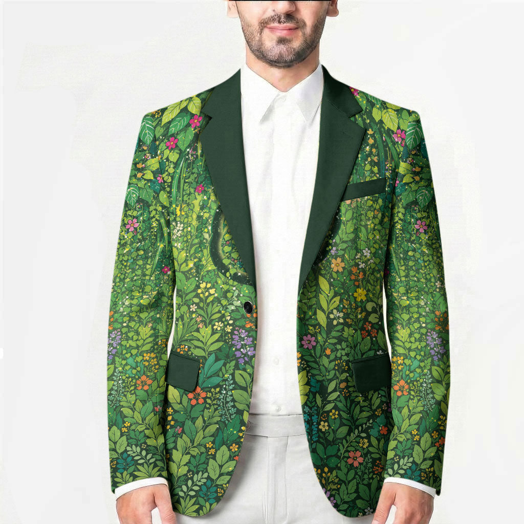 Polynesia Mother Nature Blazer Glowing Heart Spiral Tropical Vine Floral