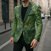 Polynesia Mother Nature Blazer Glowing Heart Spiral Tropical Vine Floral