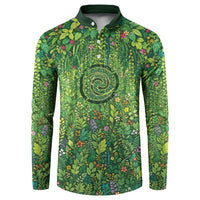 Polynesia Mother Nature Button Sweatshirt Glowing Heart Spiral Tropical Vine Floral