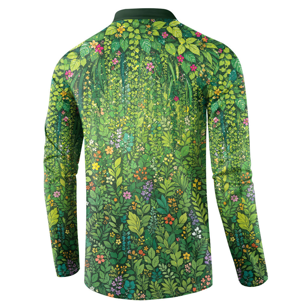 Polynesia Mother Nature Button Sweatshirt Glowing Heart Spiral Tropical Vine Floral