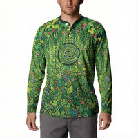 Polynesia Mother Nature Button Sweatshirt Glowing Heart Spiral Tropical Vine Floral