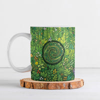 Polynesia Mother Nature Ceramic Mug Glowing Heart Spiral Tropical Vine Floral