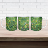 Polynesia Mother Nature Ceramic Mug Glowing Heart Spiral Tropical Vine Floral