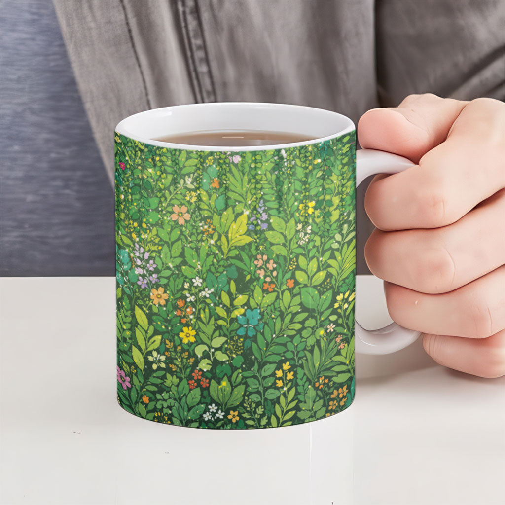 Polynesia Mother Nature Ceramic Mug Glowing Heart Spiral Tropical Vine Floral