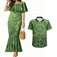 Polynesia Mother Nature Couples Matching Mermaid Dress and Hawaiian Shirt Glowing Heart Spiral Tropical Vine Floral